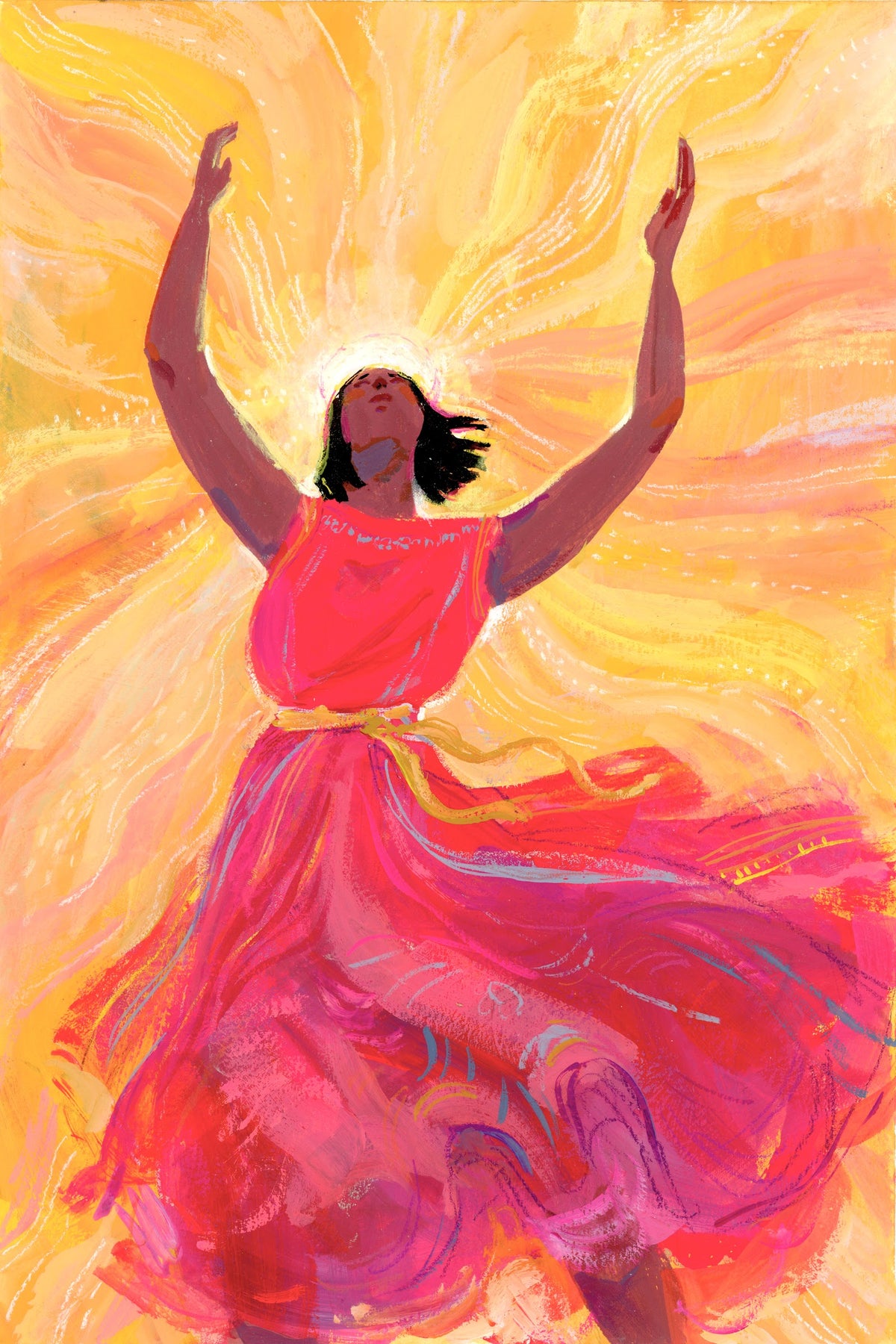 Illustration of a woman rejoicing in light